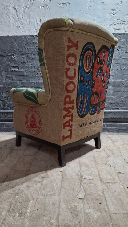 Nachhaltiger Vintage Sessel aus recycelten Kaffeesäcken - Teil der" Sostinible Lampocoy Collection" von CAFFAHHAUS